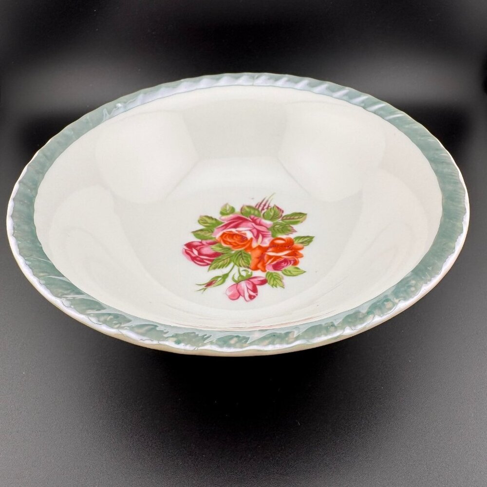 Vintage Yamatsu Japanese Soup Rice Bowl With Aqua Lusterware Trim